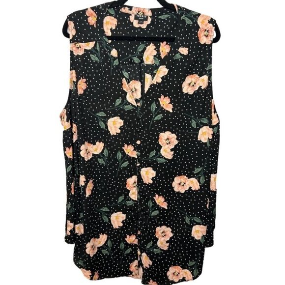 Torrid Harper Floral Polka Dot Sleeveless Blouse 3X Black Peach Tiny Flaw - Picture 3 of 14